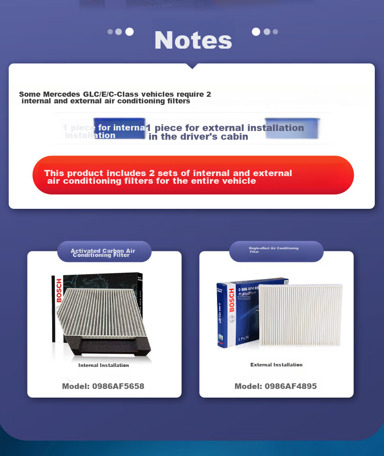 BOSCH Interior And Exterior Air Conditioning Filter Set for Mercedes-Benz GLC200/260/300/E200L/300L/C180L 2