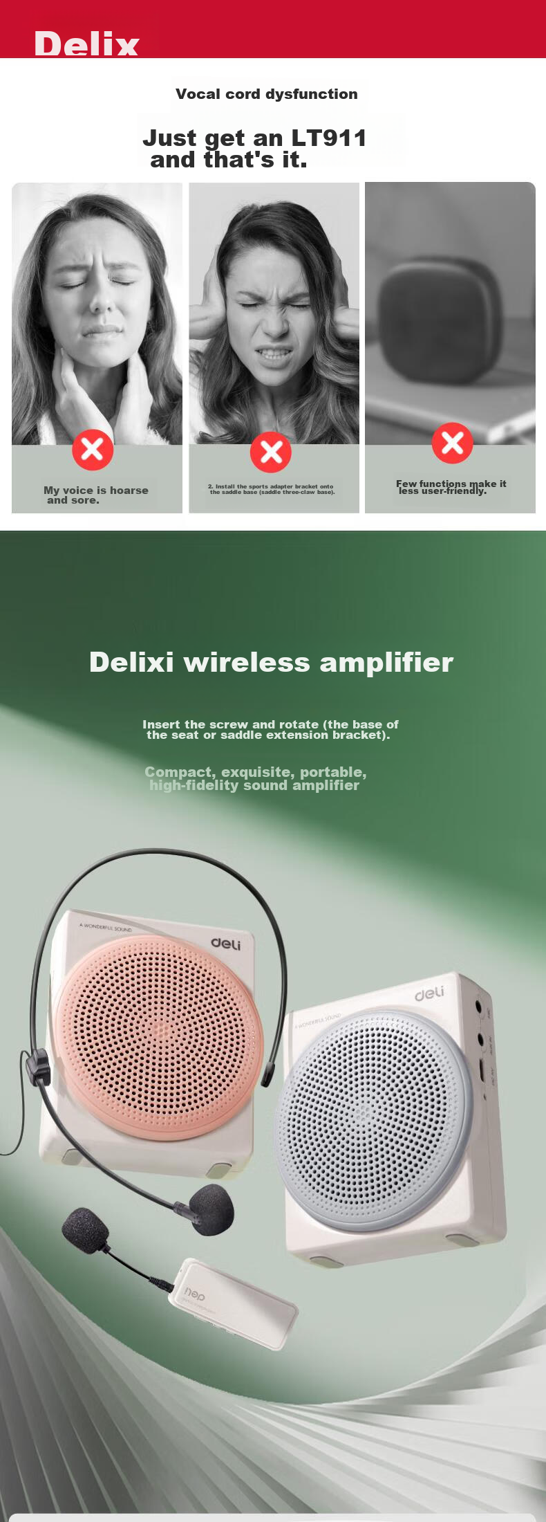 Deli 10W Little Bee Wireless Amplifier Speaker, Loud Volume Small Horn, Waist-Mounted Microphone, Tour Guide Bluetooth Card-Inserting Portable Lectern Megaphone, Teacher-Specific Gadget Pink 1