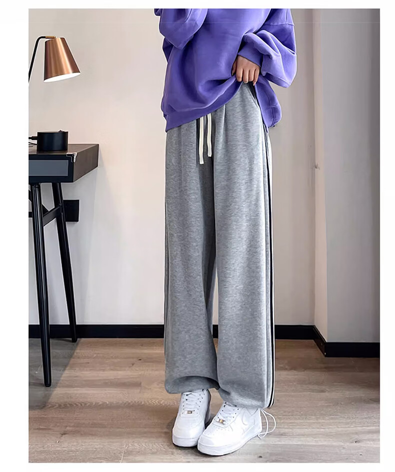 LangSha Women's Leggings with Two-Way Wear, Straight-Leg Three-Stripe Cotton Pants, Autumn Outer Wear, Sports Pants with Elastic Cuffs, Loose High-Waist Drawstring Sweatpants 20