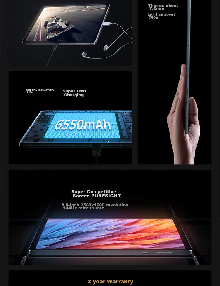 Lenovo Tablet, Rescuer Y700 Third Generation, 8.8-Inch Mini Tablet, 165Hz High Refresh Rate E-Sports, Snapdragon 8 Gen3, 2.5K, 16+512GB White 2
