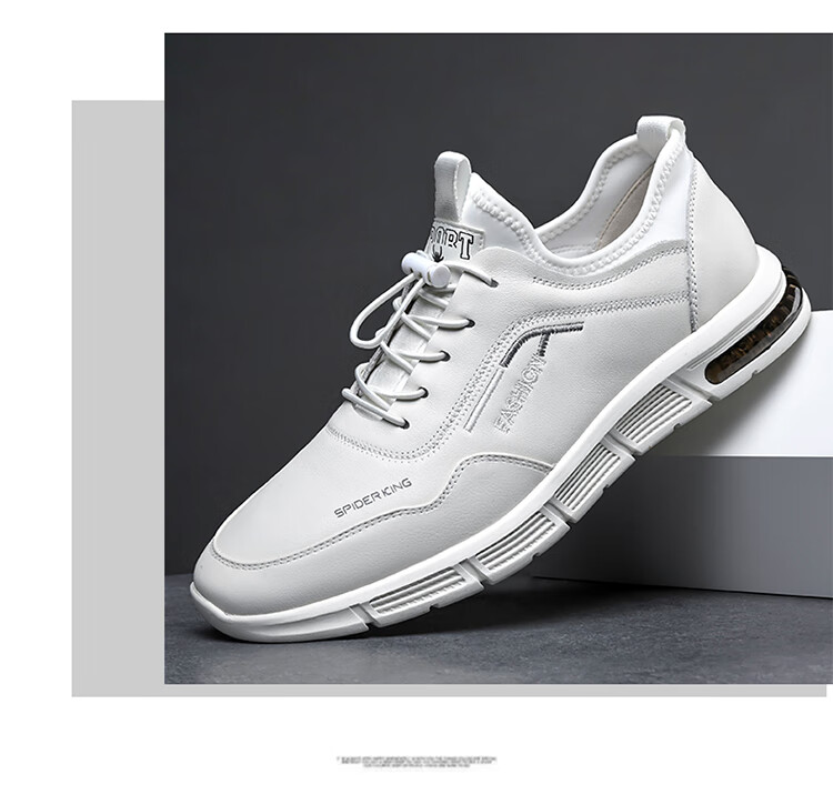 SPIDER KING Men's First Layer Cowhide Soft Surface Soft Sole Sports Shoes Lightweight Durable Casual Shoes 02965 White Size 40 12