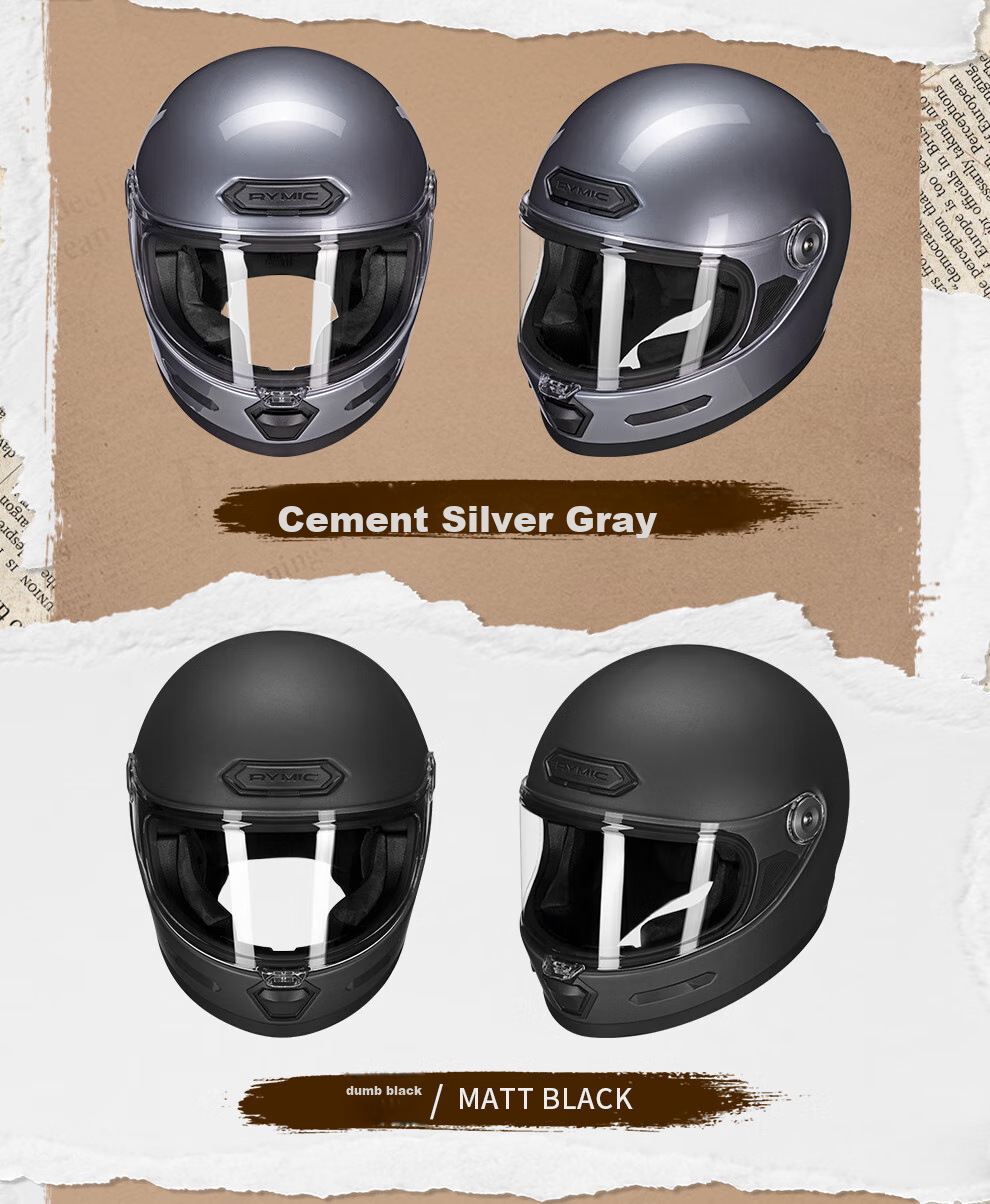 RYMIC Motorcycle Retro Full-Face Helmet, 3C Certified, for Men And Women, All-Season Riding Helmet, V80 Bright Moon White, 3XL 16