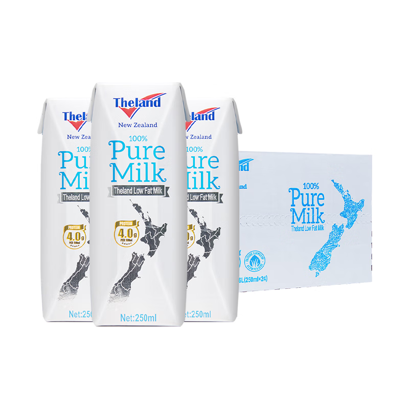 纽仕兰新西兰草饲4.0g蛋白高钙低脂纯牛奶100%生牛乳250ml*24盒