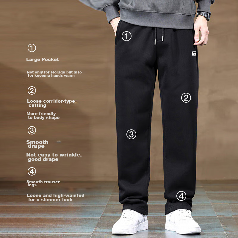 JEEP SPIRIT Men's Sports Pants, Spring And Autumn Straight-Leg Trousers, Loose Casual Pants for Outdoor Comfort, Running Long Pants, Black 4XL 4