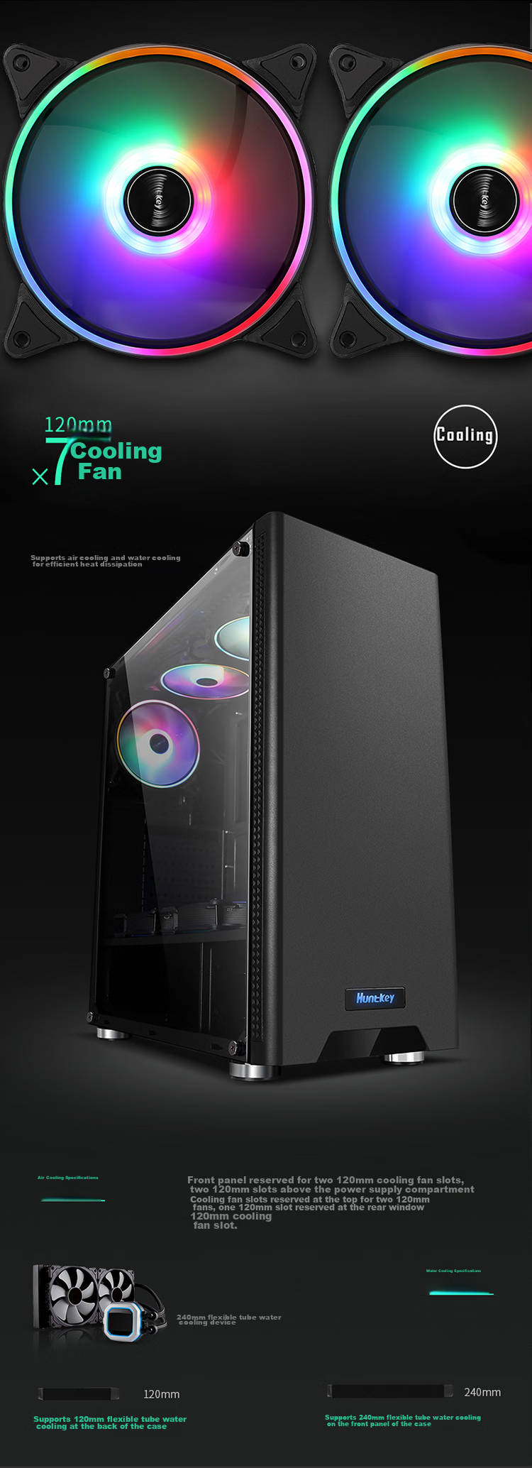 Huntkey GS500C Black Case (Side Panel Window/ATX Motherboard Support/Wide Gaming PC Case/Long Graphics Card Support/Black Cable Management/Gold-Stamped Feet) 6