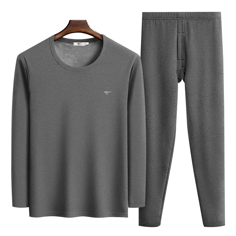 SEPTWOLVES [Double Warmth] Thermal Underwear for Men, Fleece-Lined Thick Autumn And Winter Base Layer Set with Round Neck