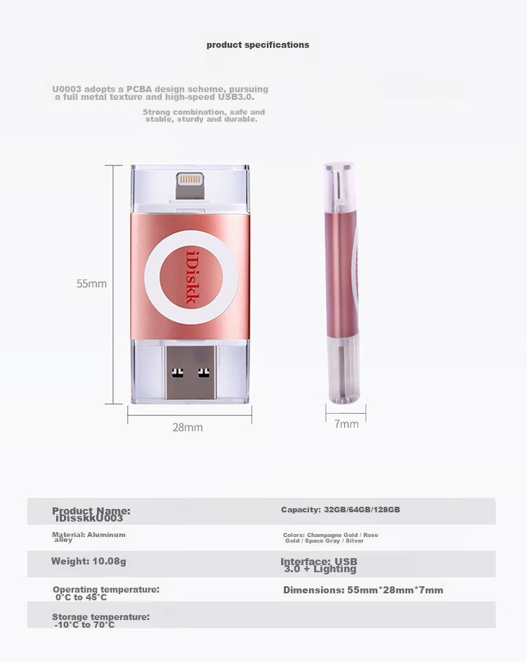 IDiskk 256GB MFi Certified Four-In Phone USB Drive, Type-C Direct Connection to Computer, Large Capacity Storage, Suitable for Huawei, Android, Apple 15 IPhone 16, Photo Backup Flash Drive 14