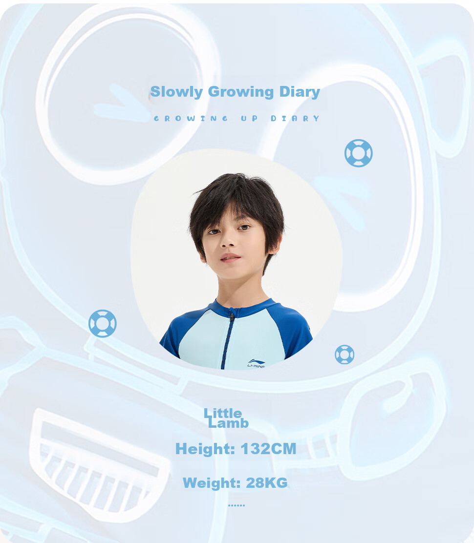 Li-Ning Children's Swimsuit, Boys' One-Piece Surfing Suit, Comfortable And Breathable, for Beach And Hot Springs, Swimwear 808, Navy Blue, Size 140 3