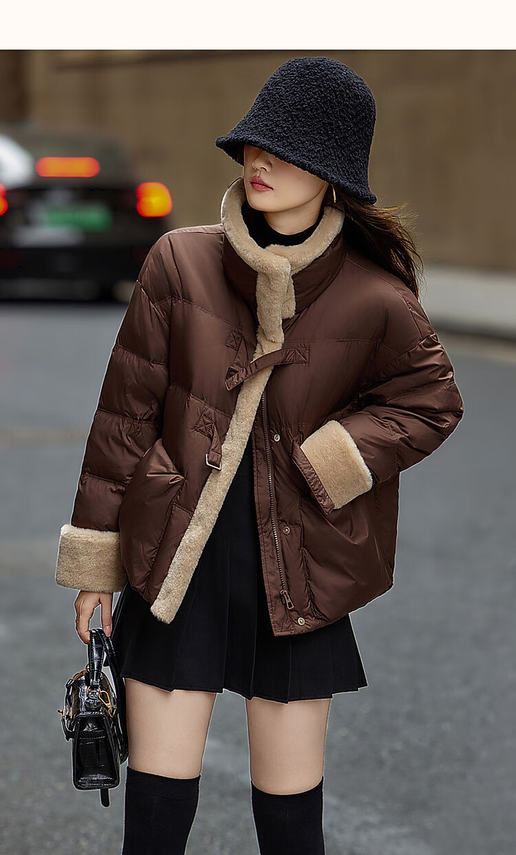 Dme [Xueshan Dushi] Winter 400T Spring Yafang 90% Duck Down Faux Sheepskin Patchwork Women's down Jacket 9