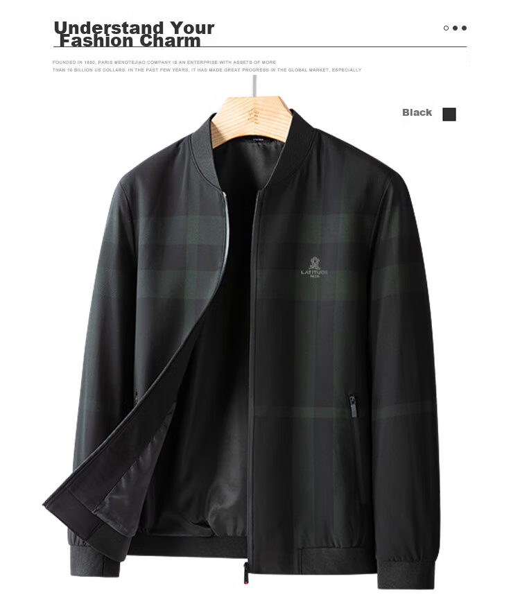 MONTAGUT Autumn Plaid Casual Business Men's Jacket, Durable And Easy-Care Coat for Men, JG, Black, Size M 8
