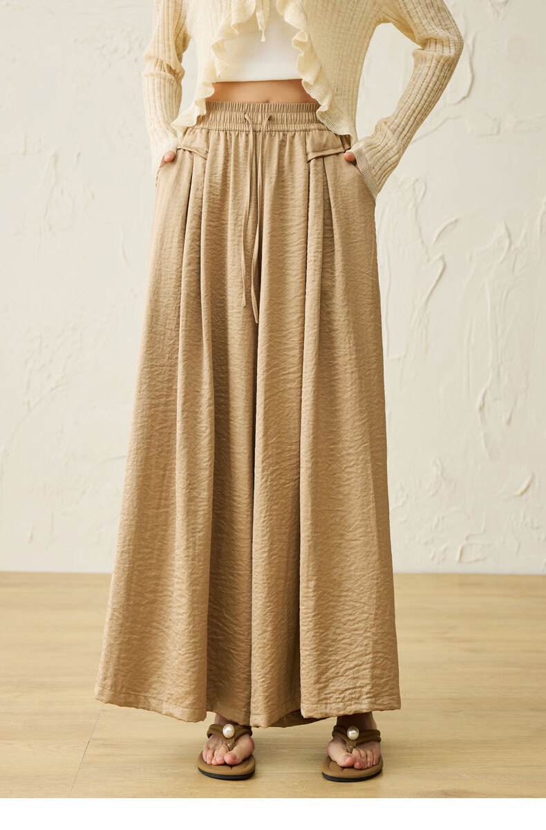 Langsha Ice Silk Quick-Dry Wide-Leg Cropped Pants for Women, Summer 2026 Thin High-Waist Slimming Mid-Length Pants, Draping Casual Skirt Shorts 20