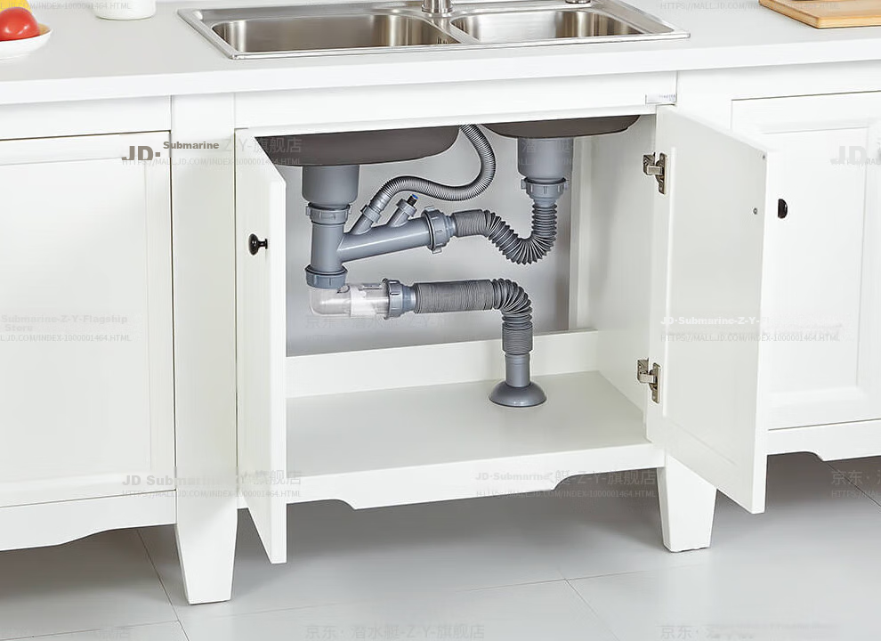 Submarine CSQ-2C Double Sink Drain Pipe with Anti-Odor And Space-Saving Features, ABS Material, Extended to 95 Cm 7