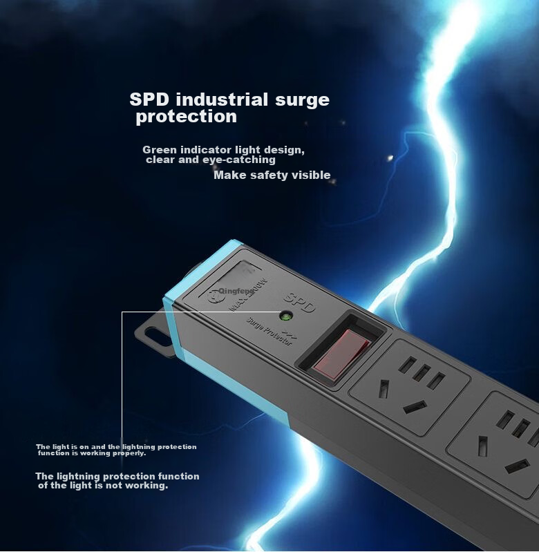 Kyfen PDU Cabinet Socket, 8-Outlet Master Control, 10A, 3 Meters, Lightning Protection, 1.5mm Flat Cable Diameter, 42mm Large Spacing, 360° Rotating Bracket, High-Power Socket 6