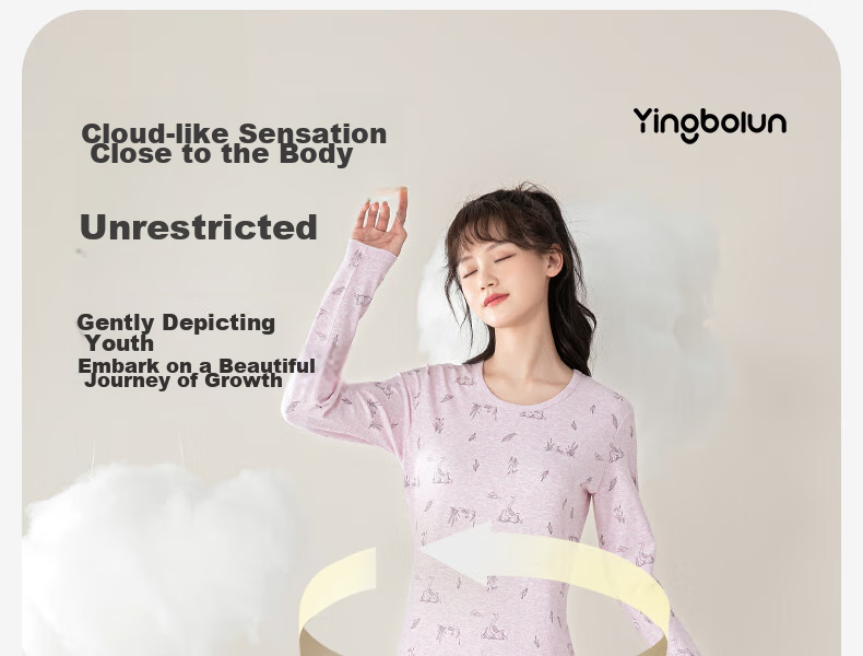 YING BO LUN Girls' Thermal Underwear Set for Autumn And Winter, Pure Cotton Undershirt And Sweater for Female Students, Pajamas And School Uniform Essential 12