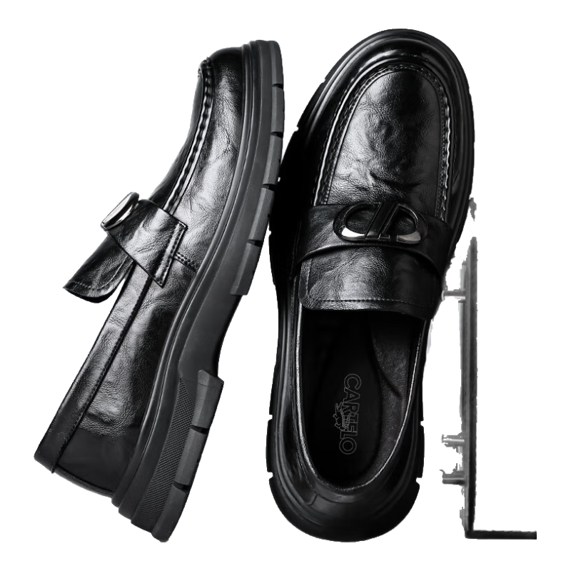 CARTELO Men's Leather Shoes, Casual Loafers, Round Toe Business Shoes, Thick-Soled Slip-On Leather Shoes for Men, 9947 Black, Size 41