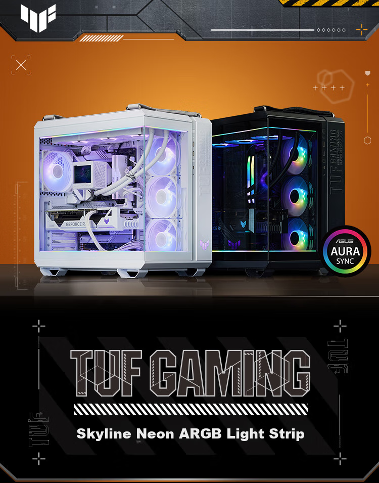 ASUS GT502 Borderless Edition, White Skyline Neon Case Light Strip/LED Strip, ARGB Light Strip/LED Strip, Magnetic, 5V 3Pin, Godlight Synchronizatio 1