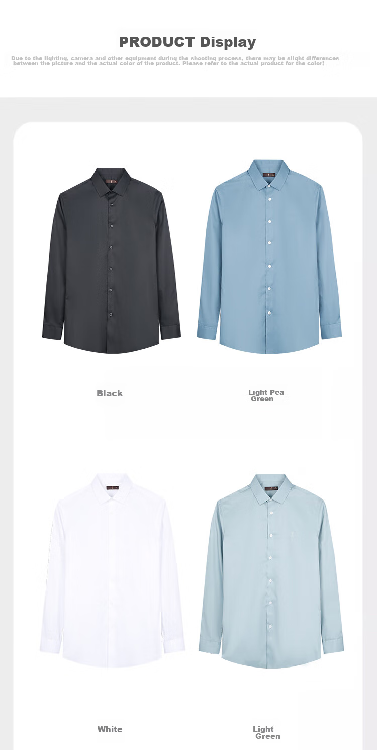 TRIES [Celebrity Style] Men's Long-Sleeve Shirt, Solid Color Business Style for All Seasons, Multi-Color Spring And Autumn Embroidered Work Shirt 18