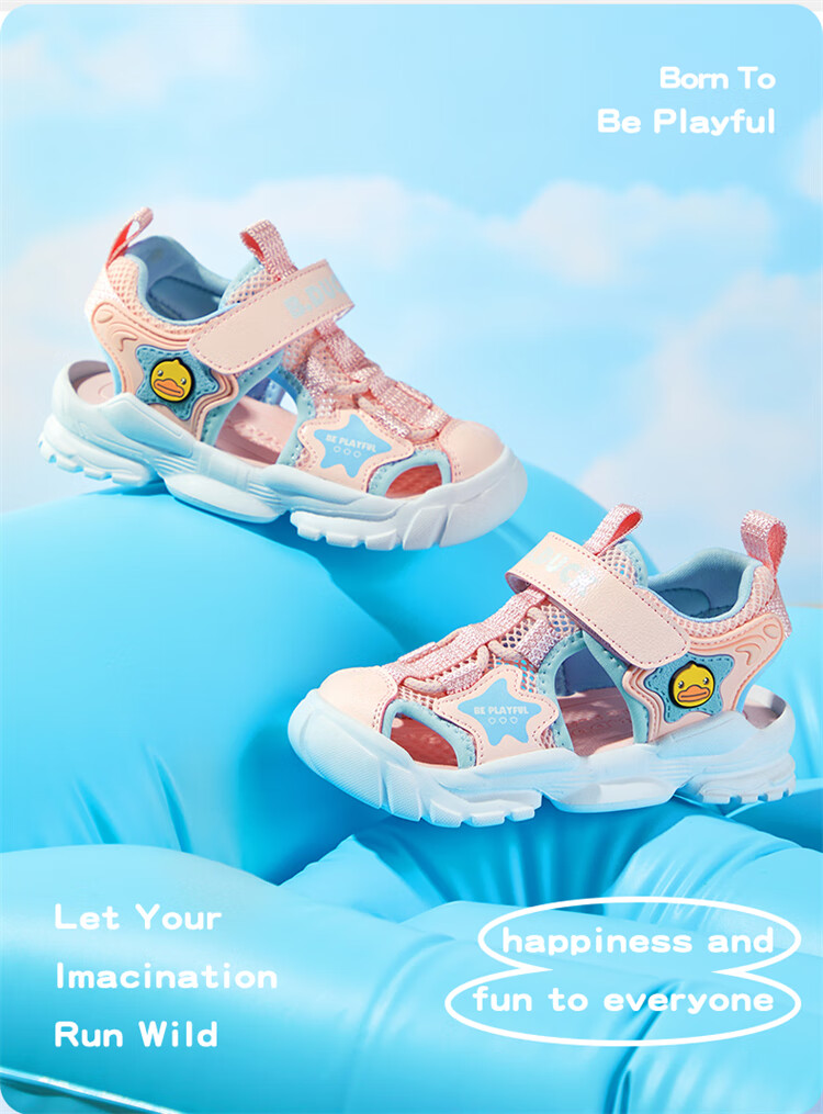 B.Duck Children's Sandals, Summer Breathable Closed-Toe Anti-Kick Beach Sandals for Boys And Girls, Color Pink, Size 25 2