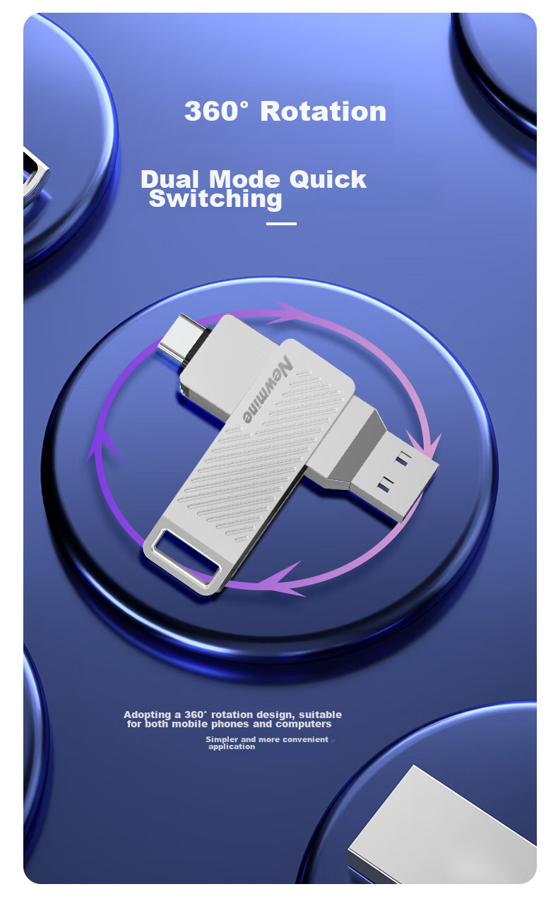 Newmine Newmine USB Flash Drive, 32GB, TYPE-C High-Speed Dual Interface, Dual-Head 3.1 Large Capacity Thumb Drive, Compatible with Phones And Computers, Android And Apple, Car Connection Adapter, Silver Color 9