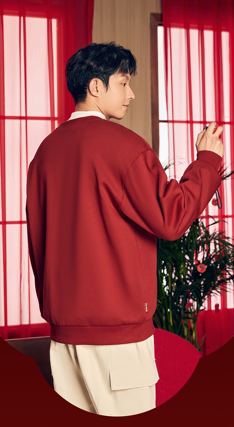 ERKE Rolling Wealth | Fleece-Lined Sports Crew Neck Sweatshirt New Year Style for Men And Women, Couples' Zodiac Year Red Clothing Base Layer 4