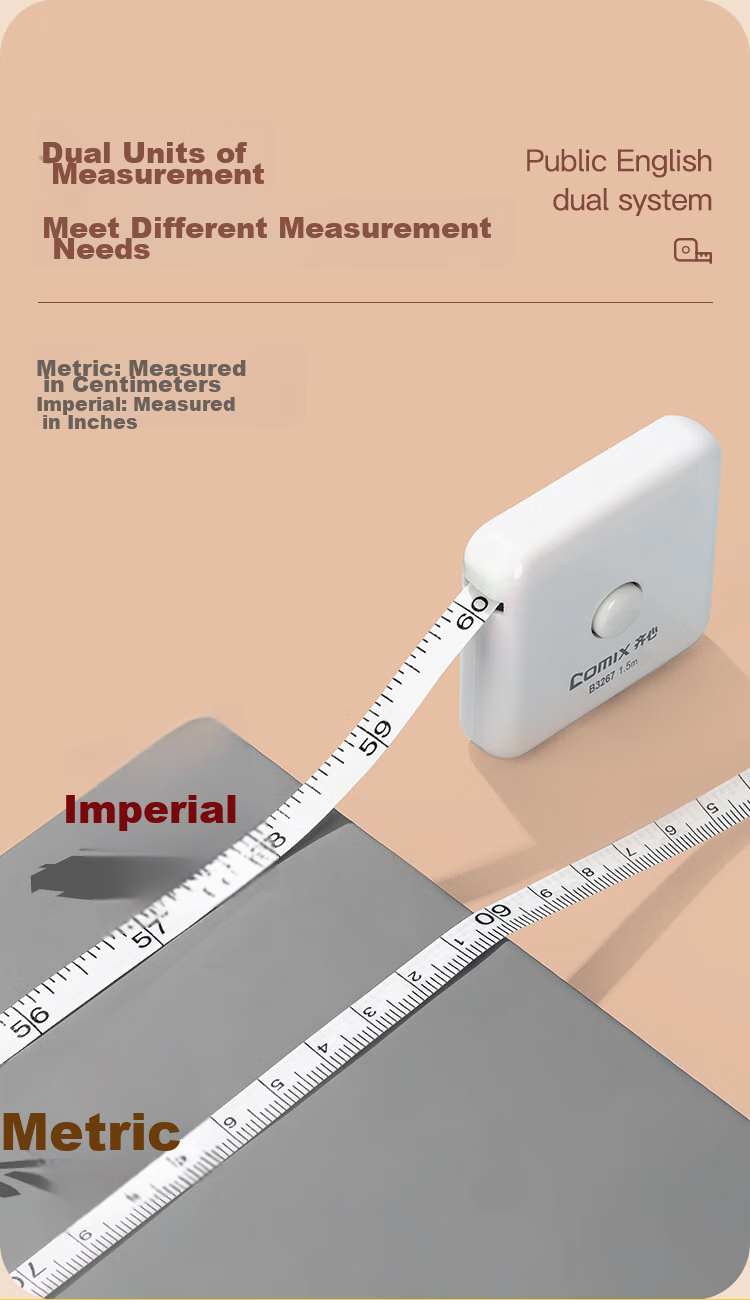 COMIX Tape Measure 1.5m Automatic Card Slot Flexible Ruler for Body Measurements, Clothing Measurement, Height Measurement B3267 White 2