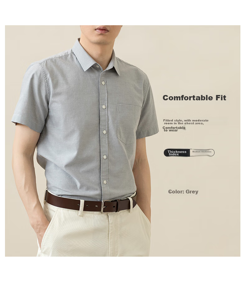 BLACKMONDAY Summer Pure Cotton Oxford Cloth Shirt for Men, Short Sleeve All-Cotton Wrinkle-Free Fashionable Versatile Business Casual Formal Dress Shirt 9