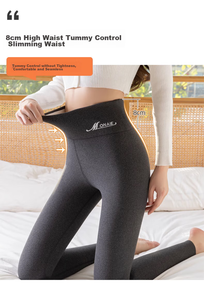Langsha Women's Autumn Winter Fleece-Lined Thermal Leggings High Waist Slim Thickened Cotton Pants 7