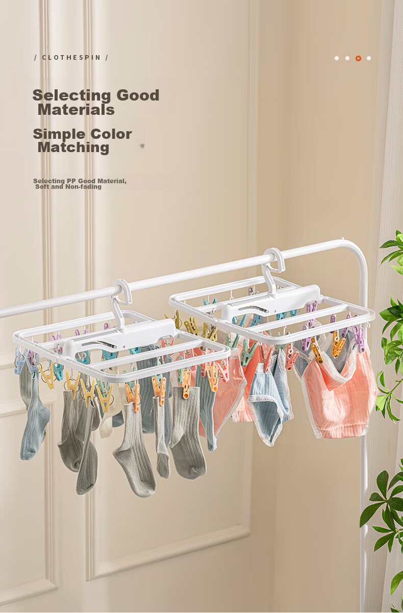 JEKO&JEKO Folding Clothes Hanger Sock Clips Baby And Children's Clothes Clips Underwear Travel Portable Clothes Hanger with 28 Clips 1