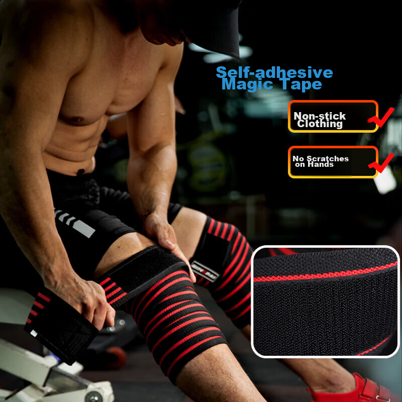Gingpai Sport Fitness Squat Knee Brace for Men, Elastic Bandage Knee Support, Weightlifting Fitness Strength Training for Women, Red And Black, 2 Meters, Two-Pack