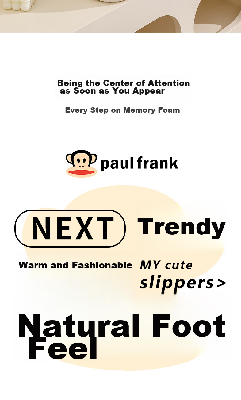 Paul Frank Cotton Slippers for Women, Autumn And Winter Home Fleece-Lined Thick Sole Warm Cotton Shoes for Men SH100 White 250 2