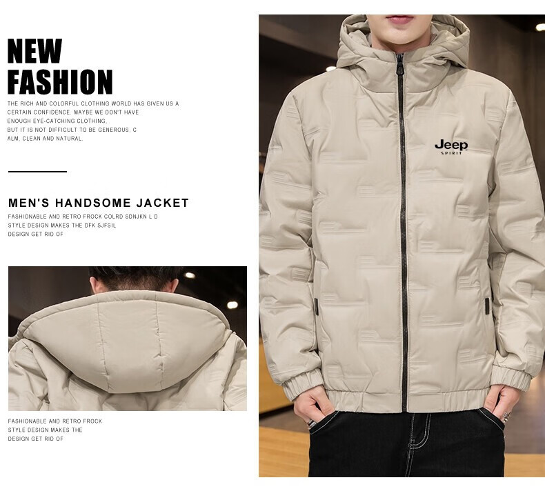JEEP SPIRIT Men's Cotton Jacket, Autumn And Winter Thickened Padded Coat, Hooded Windproof Warm Casual Versatile Outerwear 15