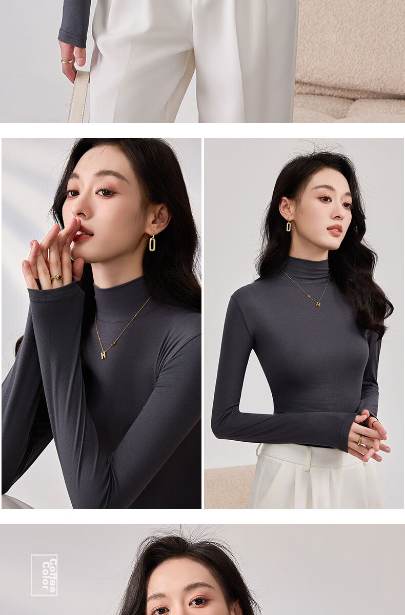 LangSha Spring And Autumn Modal Solid Color Semi-Turtleneck Base Layer Top for Women, Slim Fit Thin Inner Wear Long Sleeve Slimming Stylish Blouse 15
