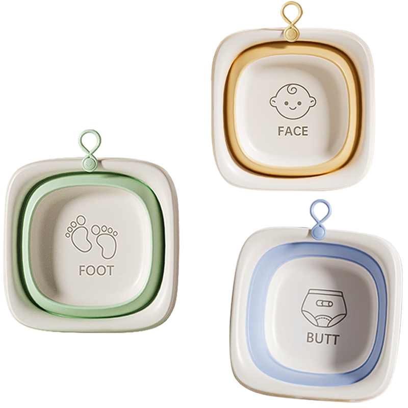 DOCTOR MA Baby Washbasin Foldable Face Basin for Infants And Children, Can Be Hung Or Folded, for Washing Face And Feet, Set of 2