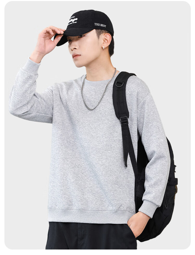 MiiOW Fleece-Lined Sweatshirt for Men, Autumn And Winter Thick Warm Jacket, Men's Round Neck Pullover Top, Versatile Cotton Long-Sleeve Base Layer 14