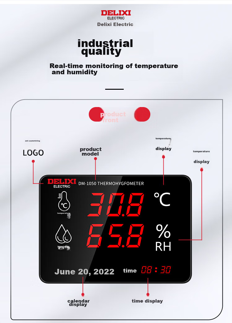 DELIXI ELECTRIC Industrial High-Precision Temperature And Humidity Meter Wall-Mounted External Probe Ultra-Warm Alarm Display Large Screen Home Use 11