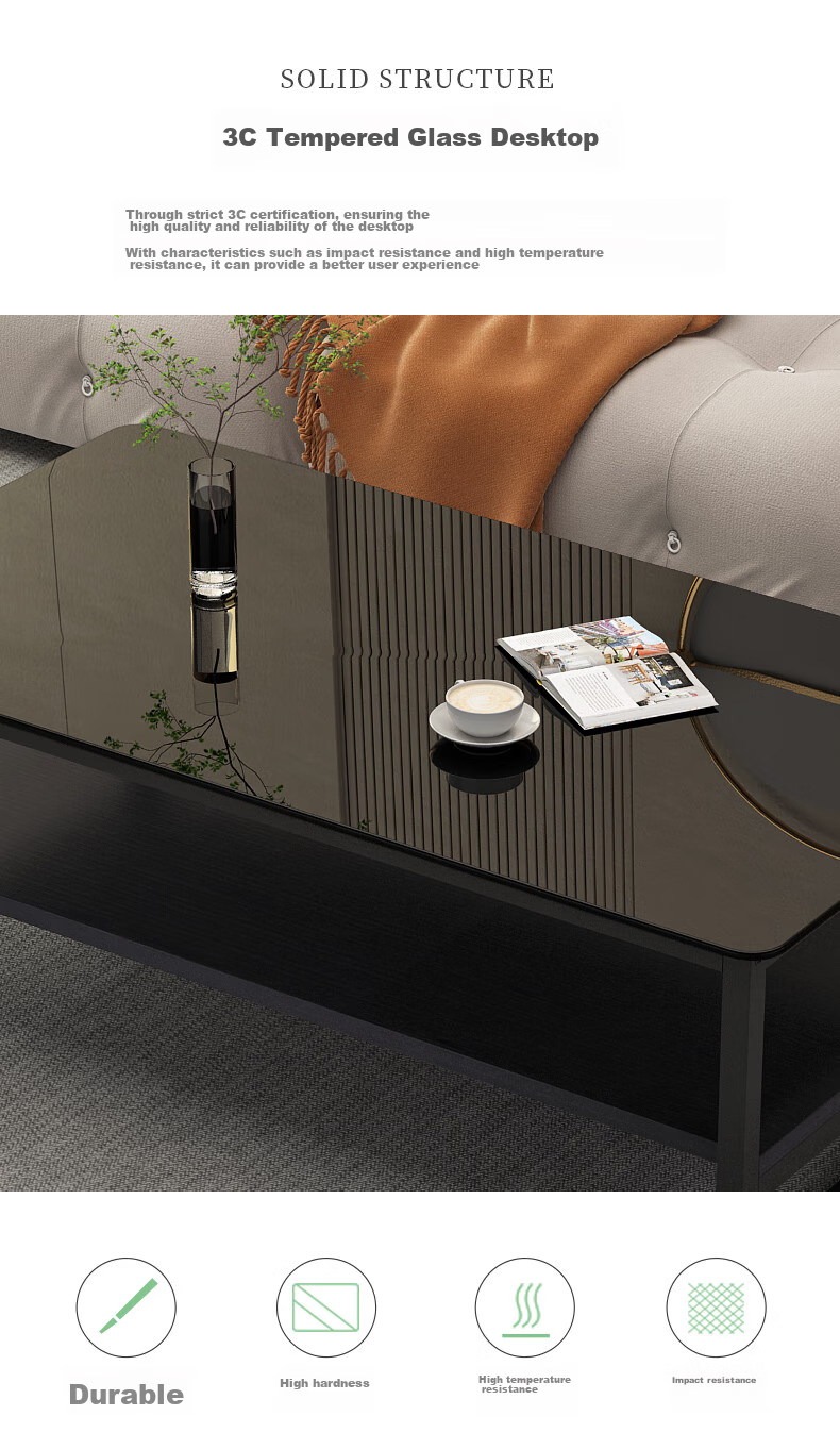 Fanshe Coffee Table, Simple Design, Tempered Glass Double-Layer Storage Coffee Table, Side Table for Small Apartments, Living Room Thickened Legs, Small Table 5