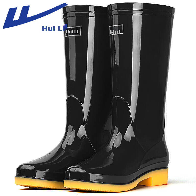 Huili Women's Fashionable Outdoor Rain Boots, Waterproof Rain Shoes, Durable Rubber Shoes, 6813 Black High-Top Size 40