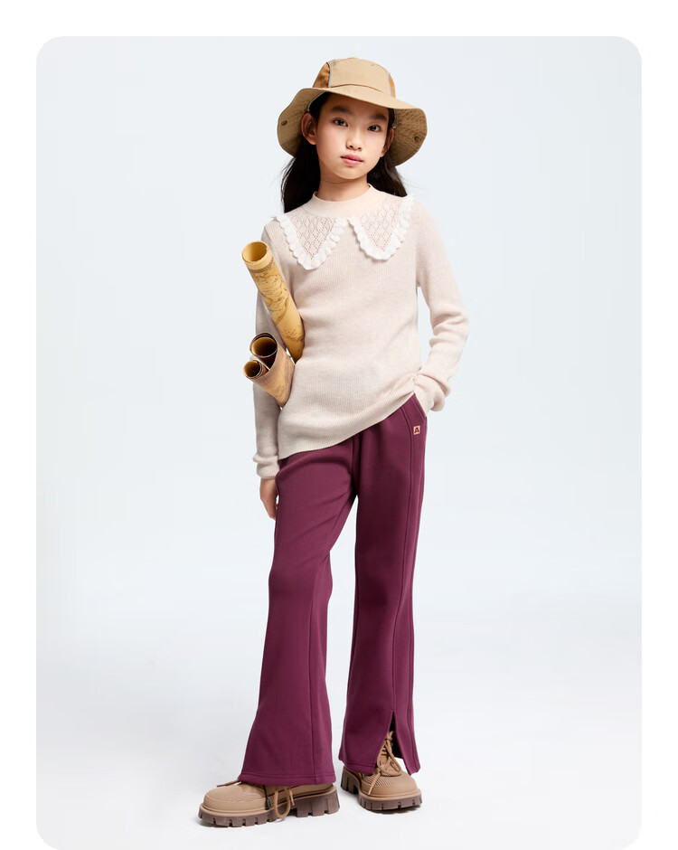 Annil Girls' Mid-Neck Knit Sweater, New Winter 2024 Style, Cloud Sweater Brown, Size 130 11