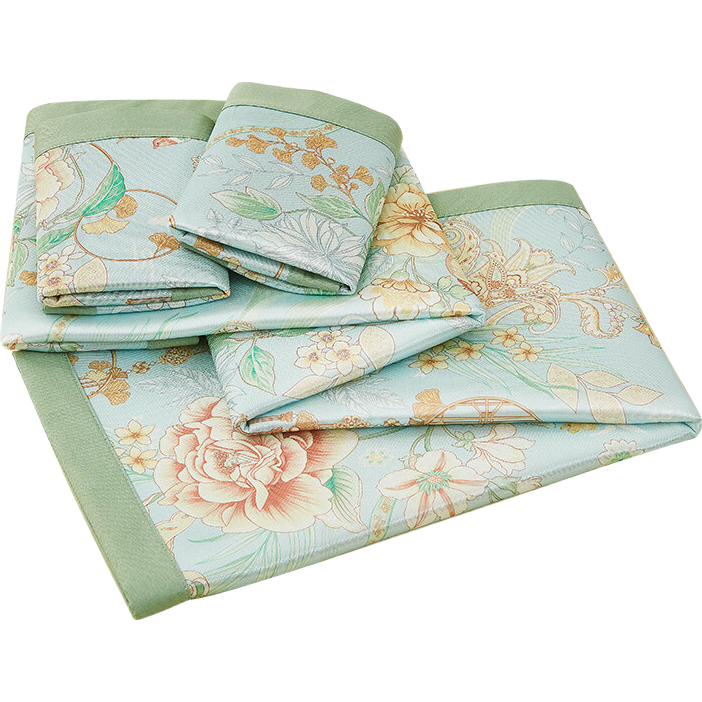 FUANNA Nanzi Ice Silk Cooling Mat, Cool-Feeling Printed Soft Mat, Double Size Three-Piece Set, Blue, 1.5*2 Meters [Washable]