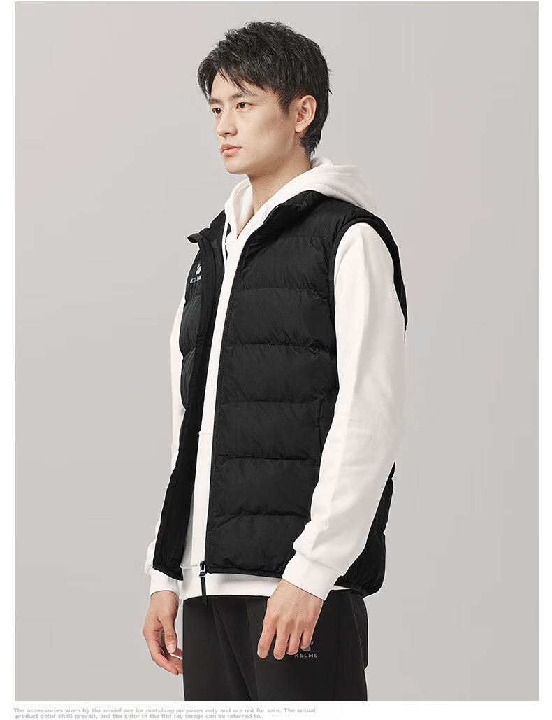 KELME Sports Cotton Vest for Men, Autumn And Winter Warm Commuter Sports Cold-Proof Sleeveless Cotton Waistcoat, Black, Size S 4