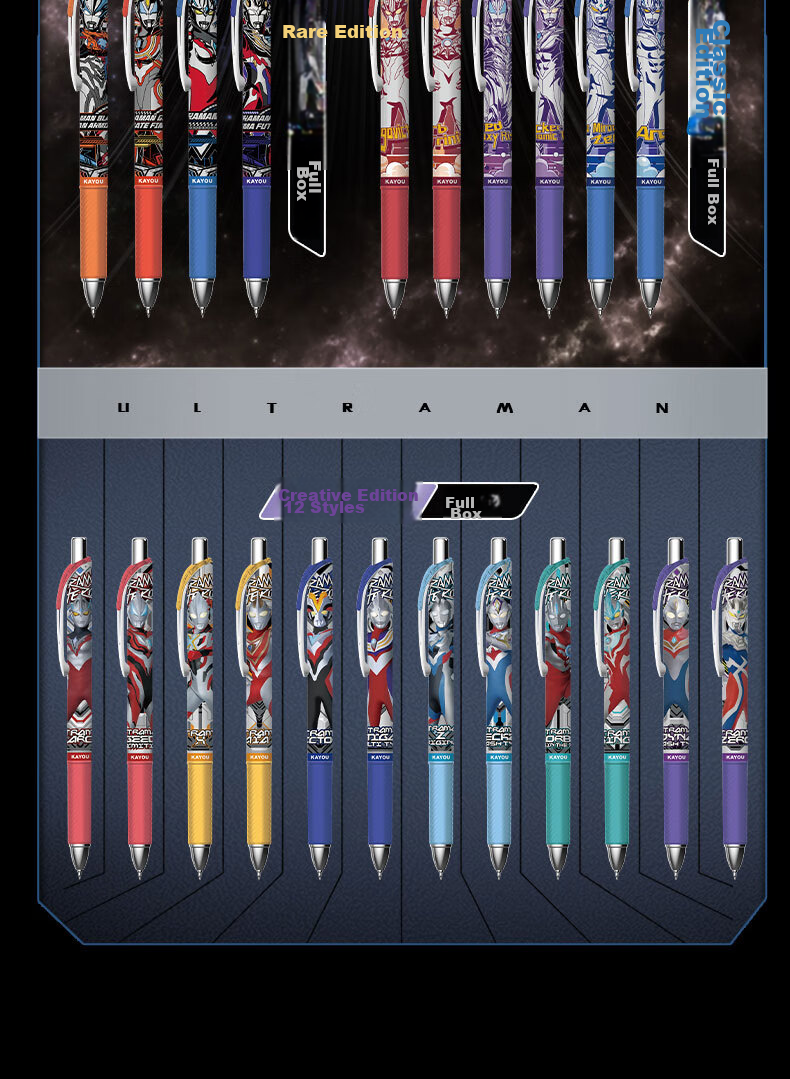 Kayou Ultraman Gel Pen Blind Box, 1 Piece, Light Version Retractable Gel Pen 0.5mm Needle Black Ink Official Authentic Student Stationery Birthday Gift 19