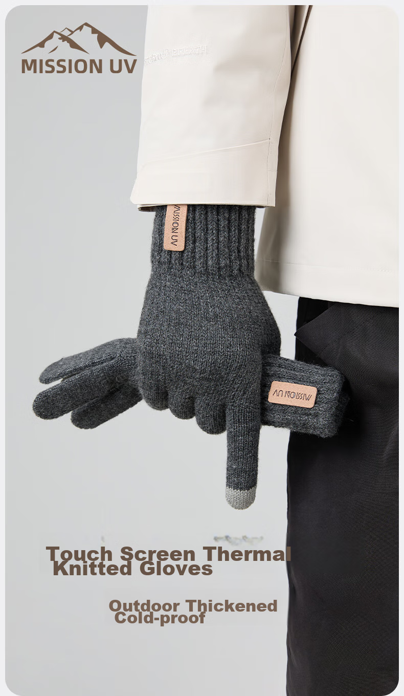 MISSION UV Warm Gloves for Men, Thick Winter And Autumn Outdoor Cycling Driving Anti-Cold Touchscreen Compatible Knitted Gloves 1