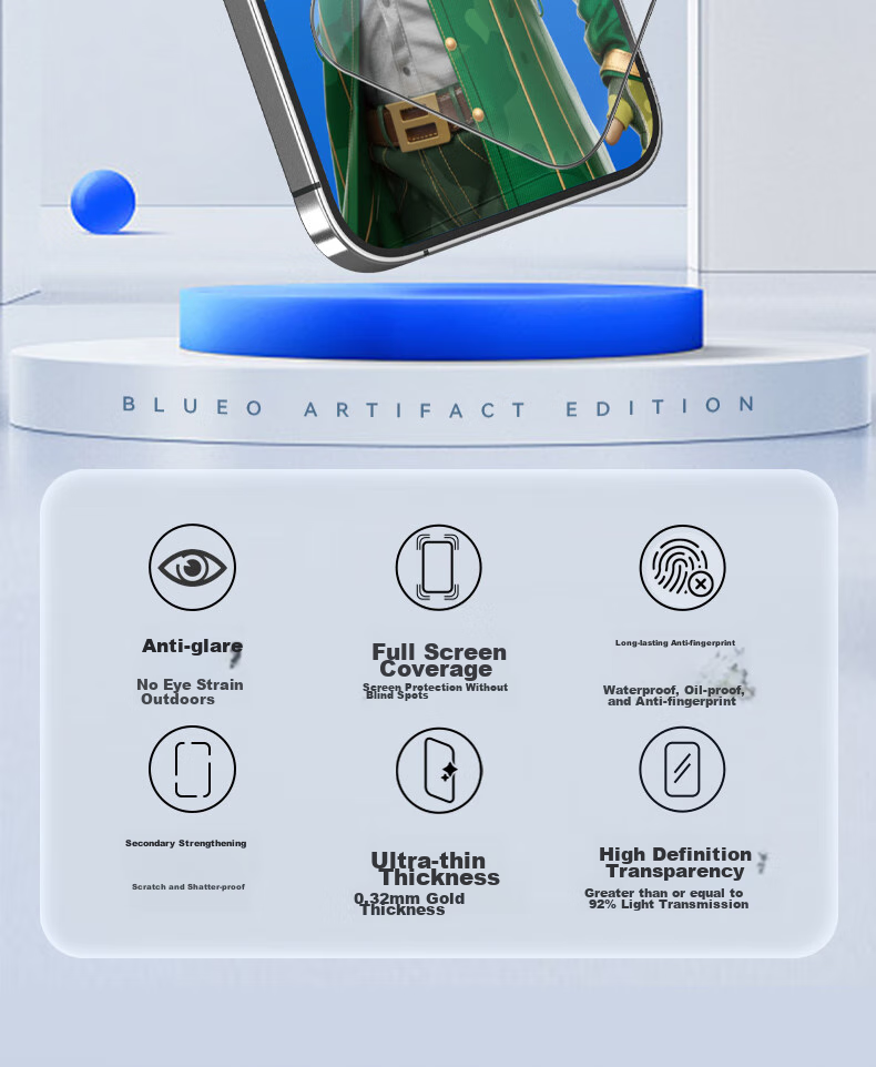 BLUEO Tempered Glass Screen Protector for Apple IPhone 17 Pro Max/16 Pro Max, AG Frosted Anti-Glare Anti-Fingerprint Shatterproof Protective Film 3