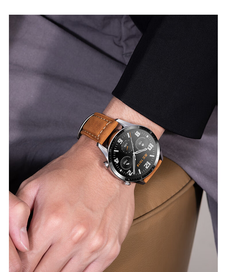 Mashi Compatible Huawei Watch Strap Spring Summer Watch5/4/3/GT6/5/GT4/3/2/Pro/Honor Magic2 Matte Cowhide Leather Band Black Black Buckle 22mm 9