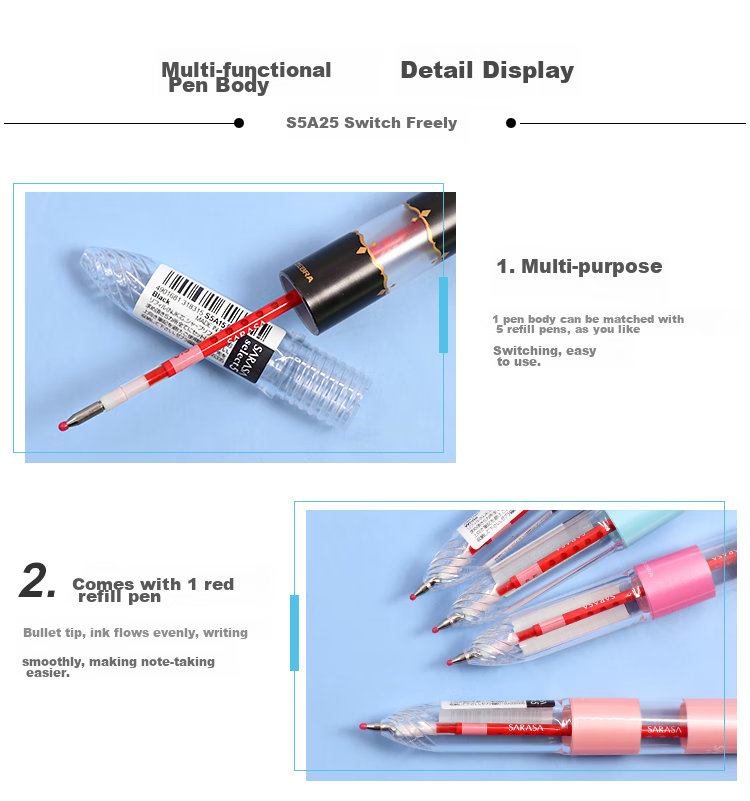 ZEBRA 5-Color Multi-Function Pen Barrel SARASA Series Colorful Gel Pen Barrel (Refill RNJK5) S5A15 Gradient Pink Barrel (Buy One Get One Free) 6