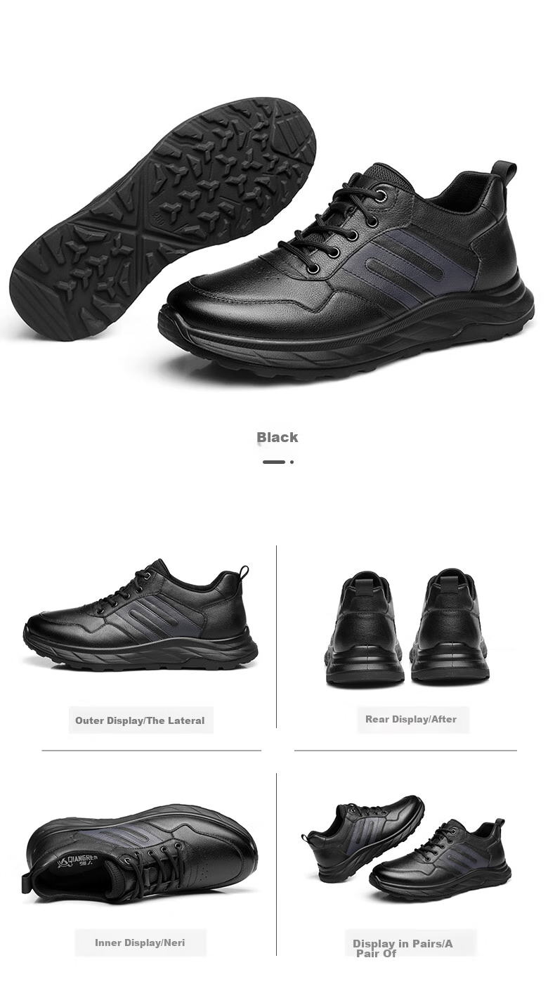 Qiangren Business Casual Shoes, Breathable And Comfortable Top-Grain Leather Men's Shoes, Simple Commuter Style for Men, JDA73227, Black, Size 41 13
