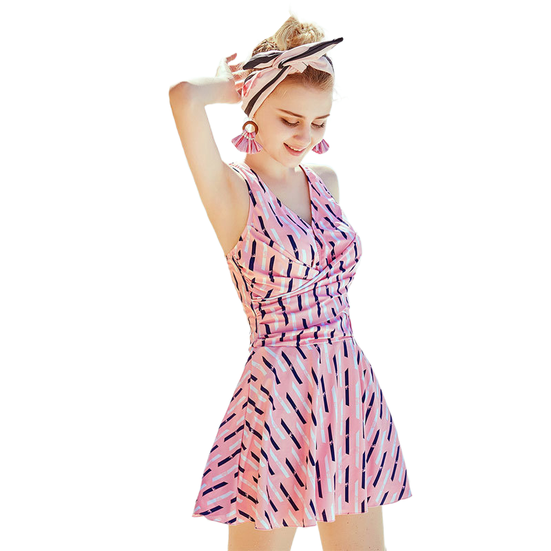 Barbie Women's One-Piece Swimsuit, Push-Up for Small Chest, Tummy Control, Slimming, Plus Size, Conservative, Boyshort Skirt Style, Hot Spring Resort Swimwear