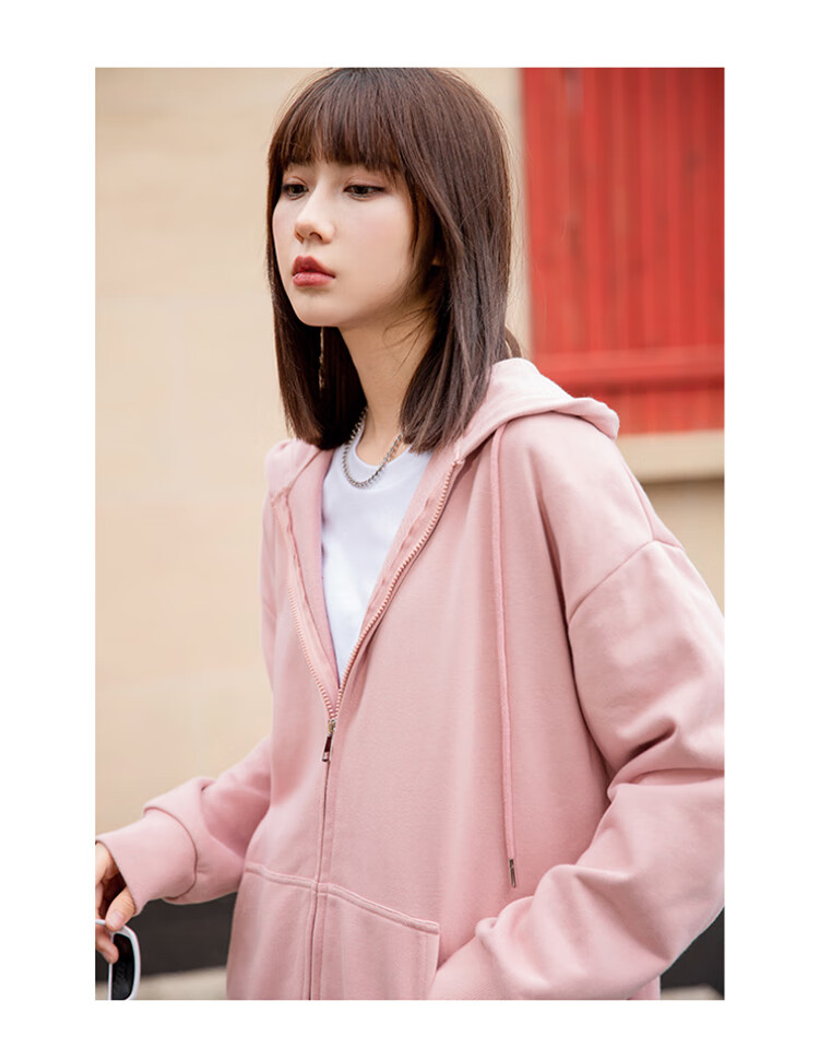 Jeanswest Hooded Sweatshirt for Women, Spring And Summer Zip-Up Cardigan, Loose-Fitting Simple Korean Style Casual Sports Jacket, Milk White, Size M 13