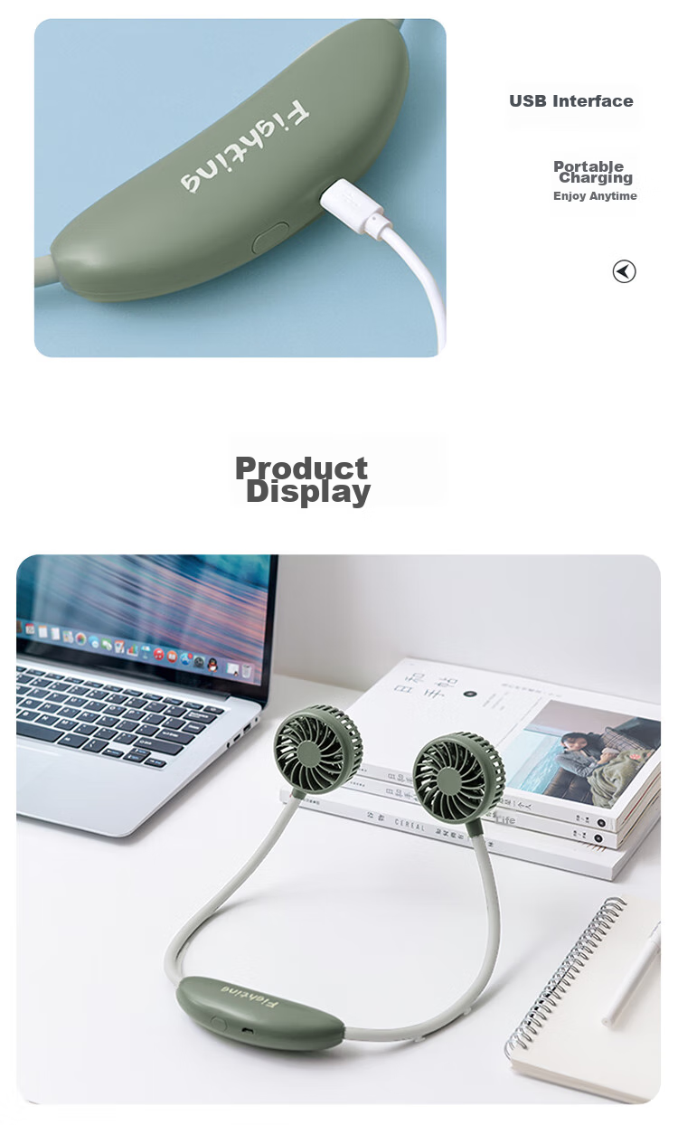 HANASS Neck-Hanging Mini Fan, Quiet Portable Rechargeable Fan, Dorm Office Companion USB Air Cooler, Small Fan for Dormitory, Back-To H9 10