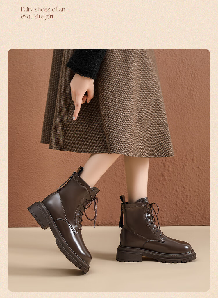 ZHR Martin Boots for Women, Autumn And Winter Retro Thick-Soled Women's Boots, British Style Lace-Up Versatile Ankle Boots, EH96, Black, Size 35 20